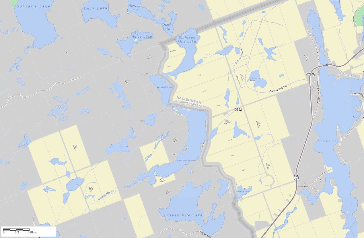 Crown Land Map of Fifteen Mile Lake in Municipality of Lake of Bays and the District of Muskoka